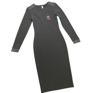 CU & MU Gray Bodycon Midi Dress Silver Details European Size 36 US 6 NWT Holiday